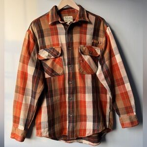 CABELA'S Legendary Quality Heavyweight Flannel Plaid Shirt - Orange/Brown - M
